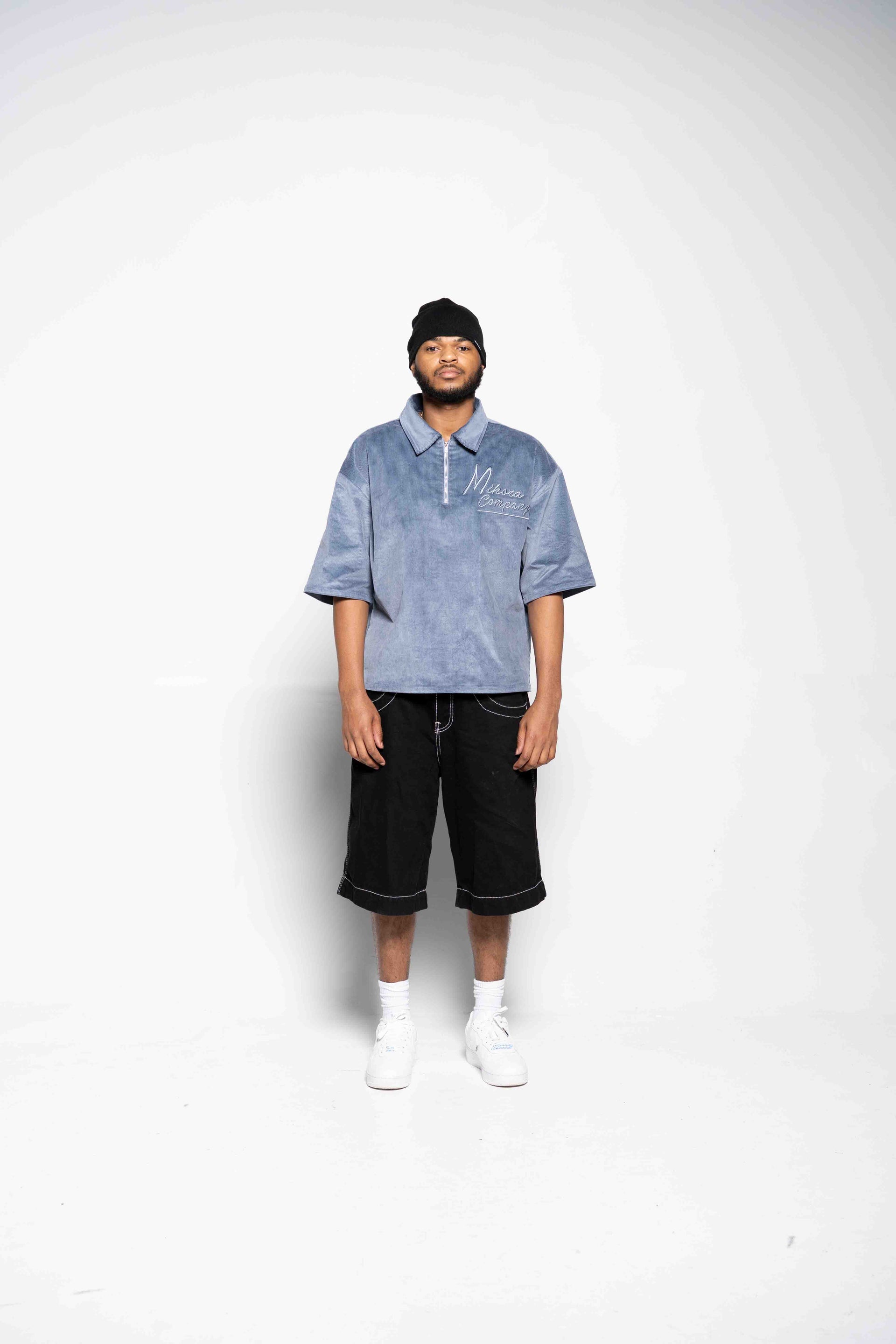 Light Blue Quarter Zip Corduroy Shirt