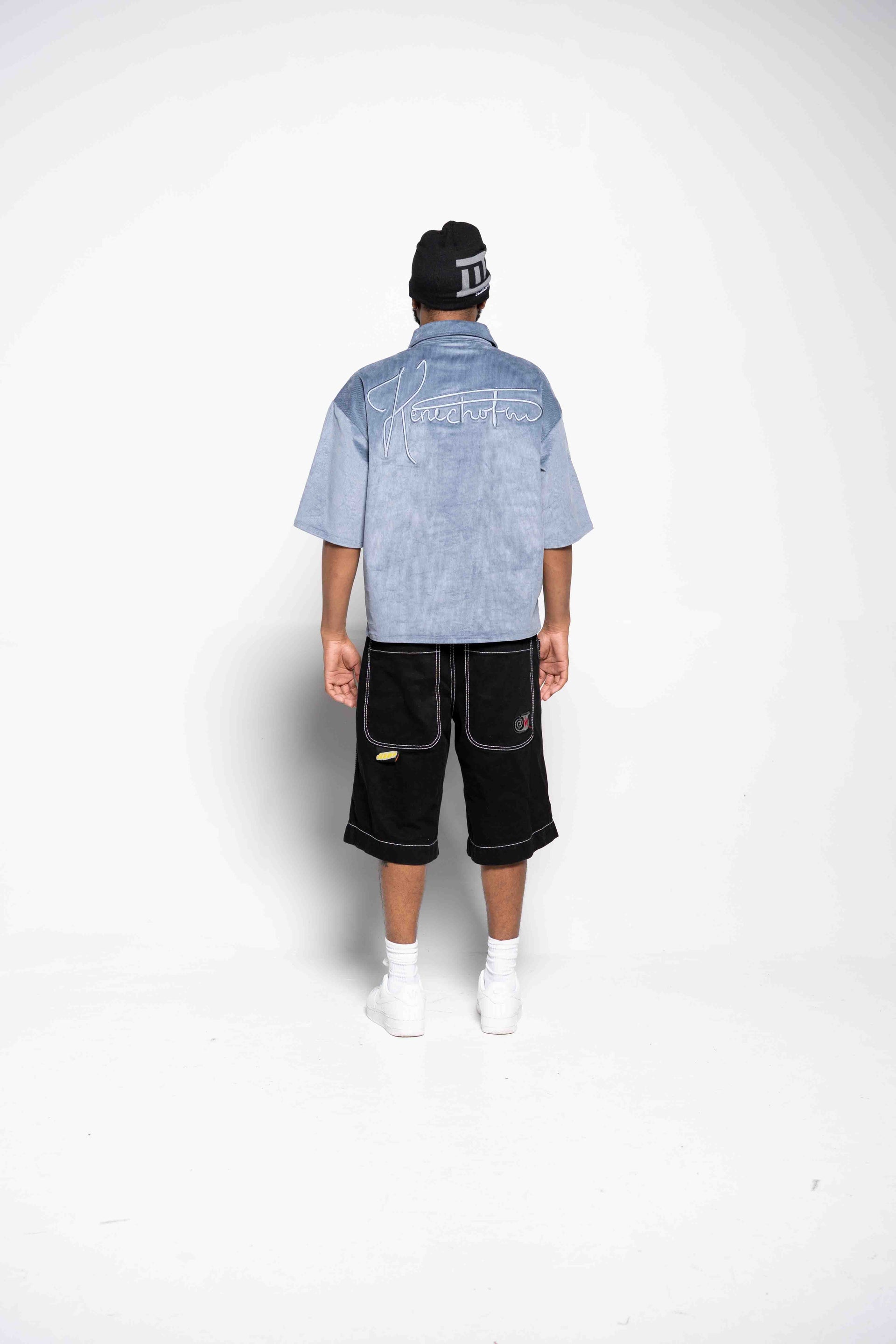 Light Blue Quarter Zip Corduroy Shirt