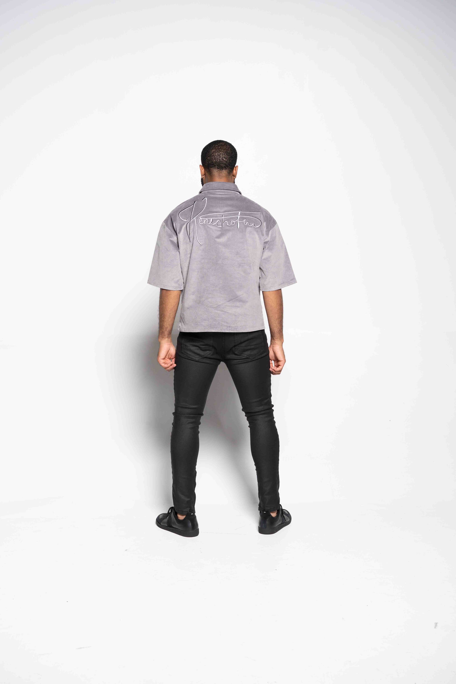 Light Grey Quarter Zip Corduroy Shirt