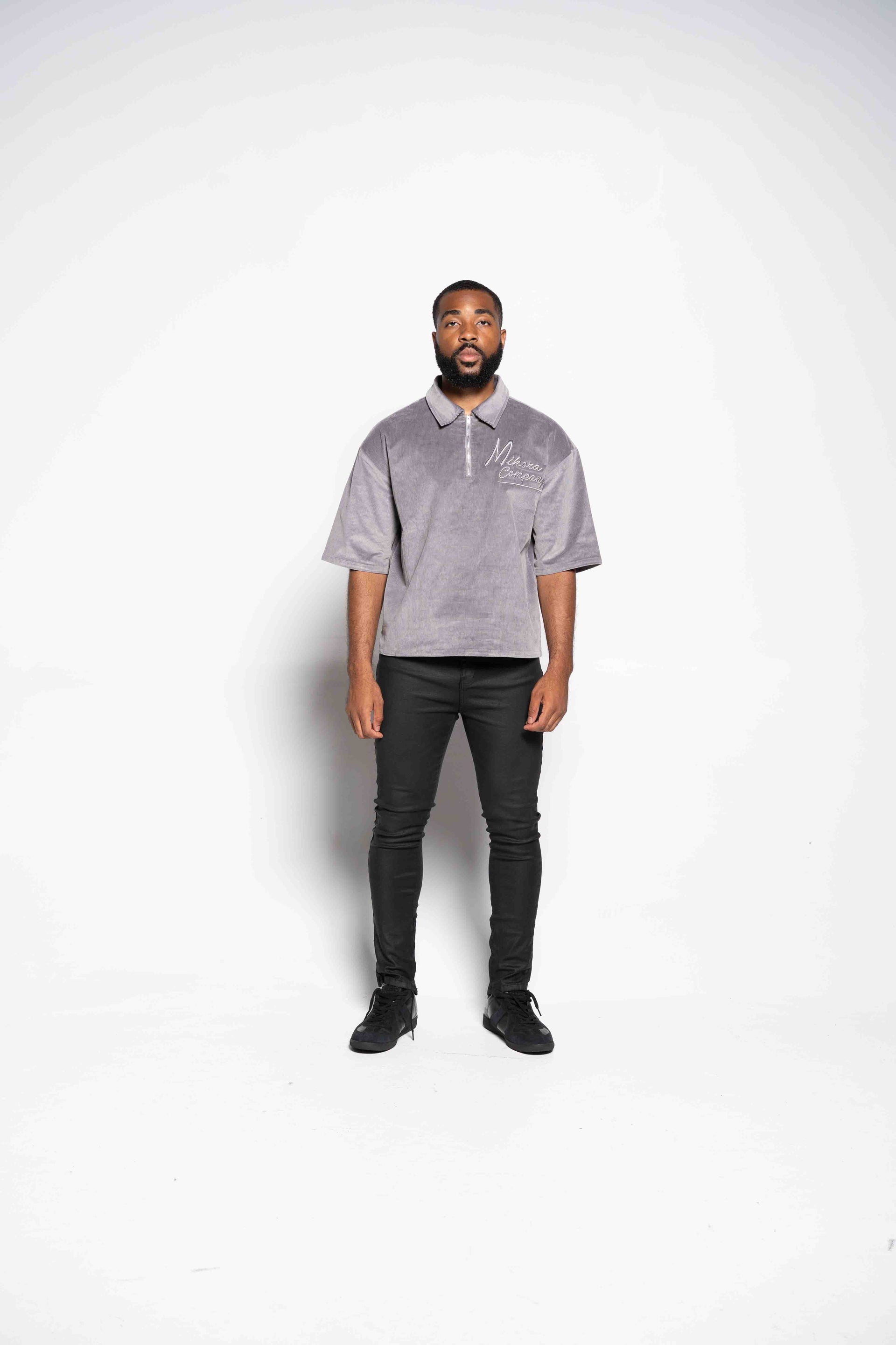 Light Grey Quarter Zip Corduroy Shirt